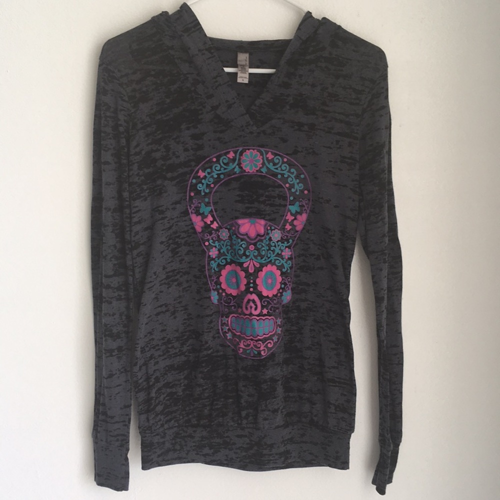 Light weight hoodie with kettlebell design